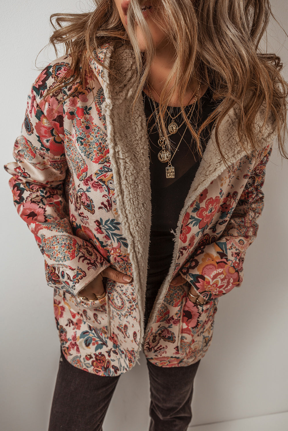 Vintage Floral Printed Hooded Jacket