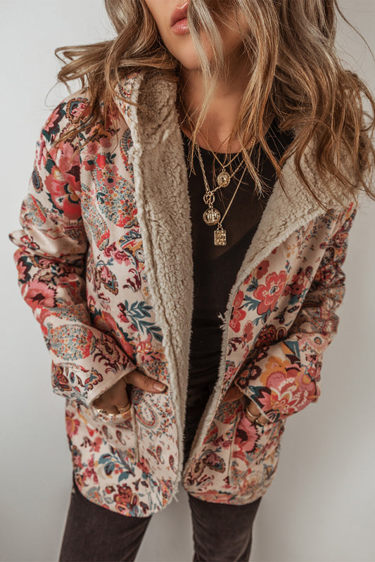 Vintage Floral Printed Hooded Jacket