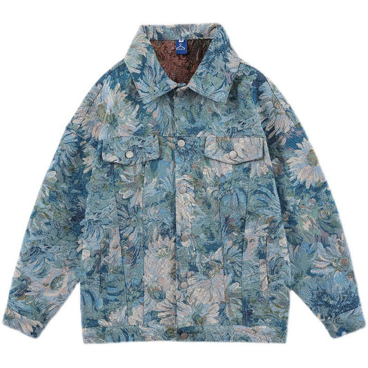 Creative Floral Denim Men Autumn Loose Jackets