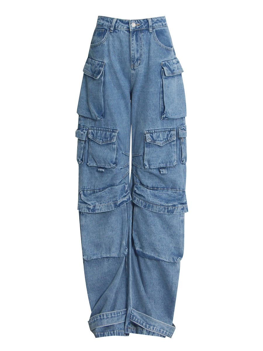 Waist Fit Denim Cargo Baggy Pants