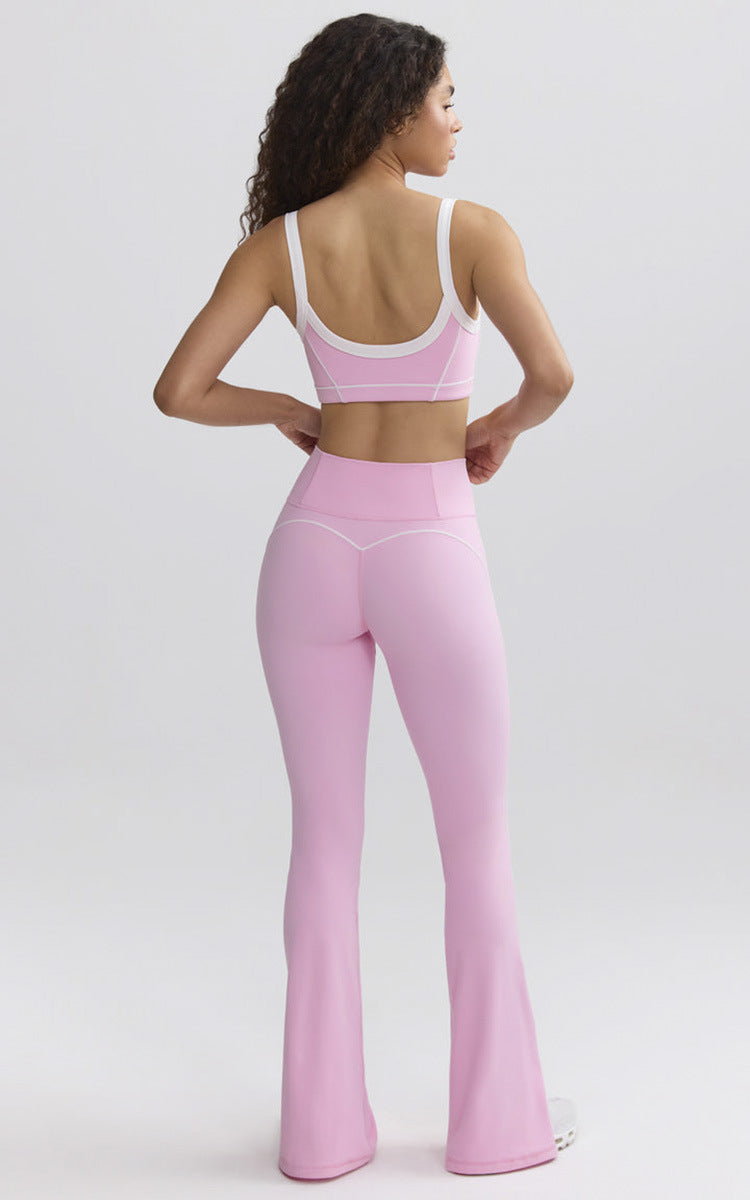 Nude Elastic Sports Contrast Bra Fitness Yoga Suit