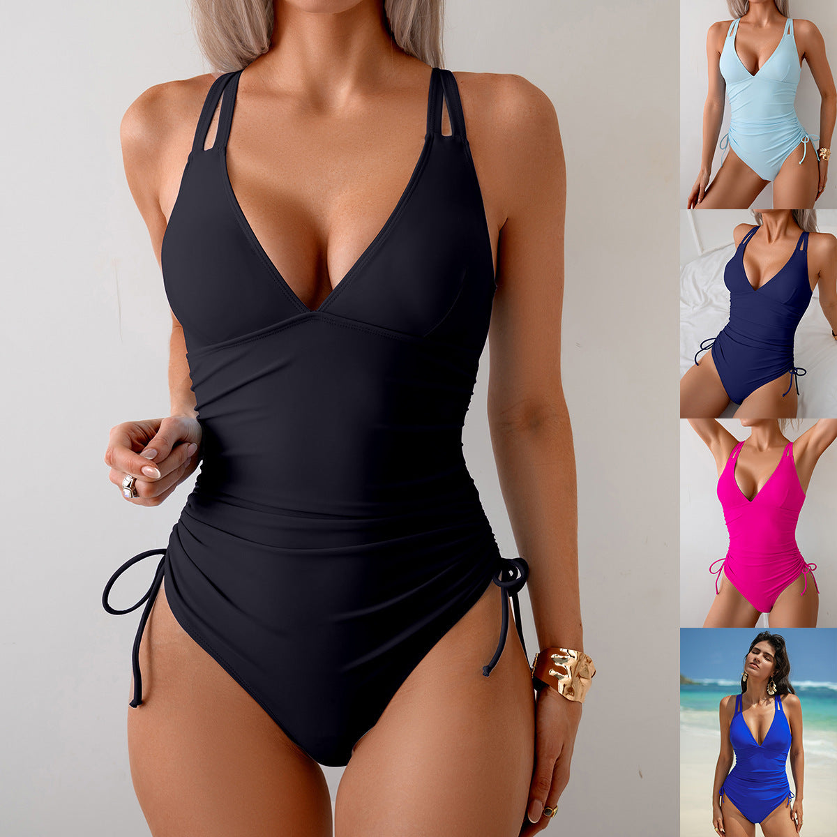 Traje de baño de una pieza con escote en V Bikini