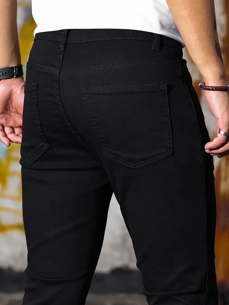 Pantalones de hombre Vaqueros elásticos con cremallera y lavado retro