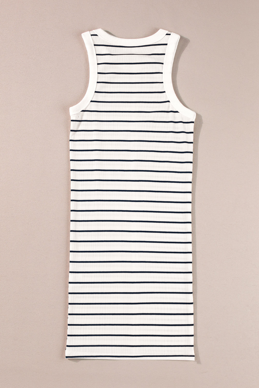Vestido corto de tirantes de punto acanalado con rayas negras