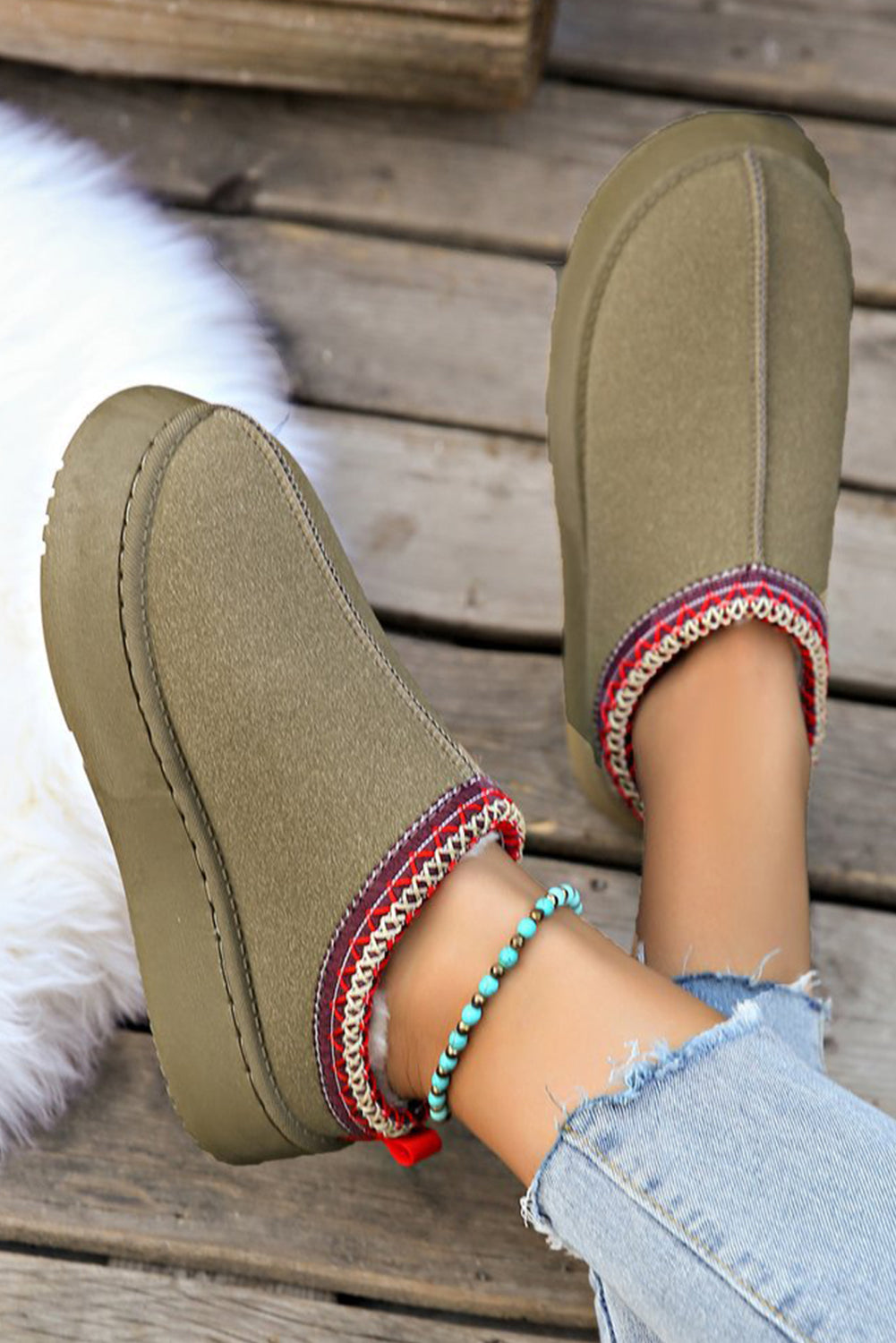 Sage Green Contrast Snow Boots