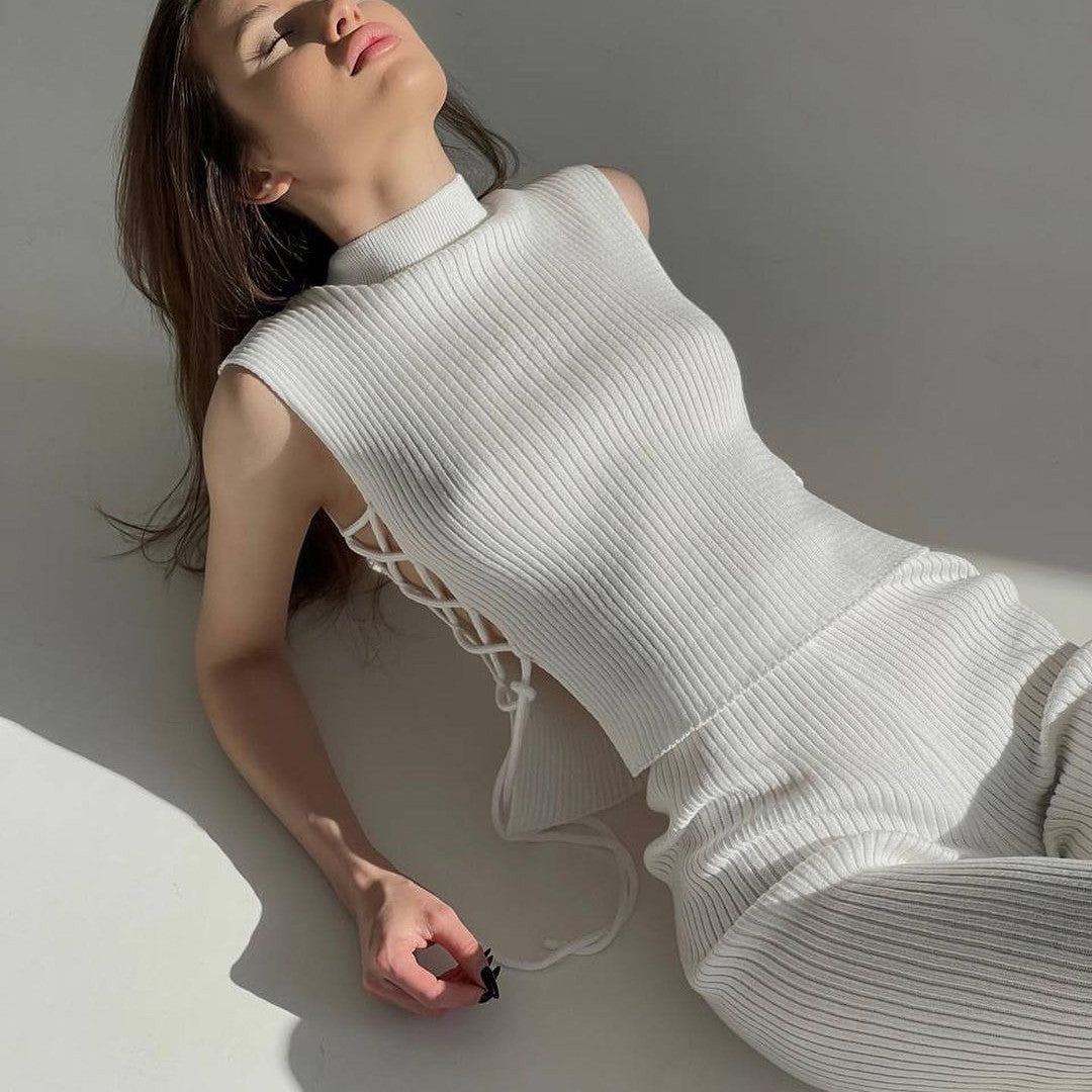 Knitted Woven Vest Pants Fashion Set