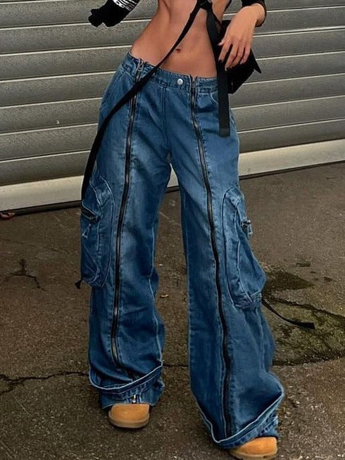 Women's Low Waist Zipper-Leg Denim