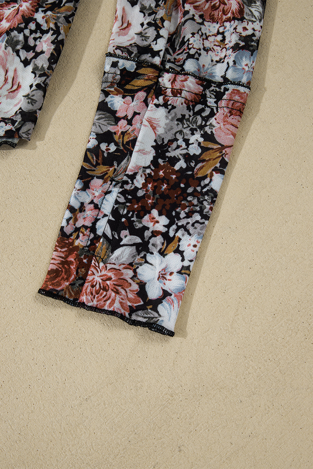 Pink Floral Print Mesh Mock Neck Slim
