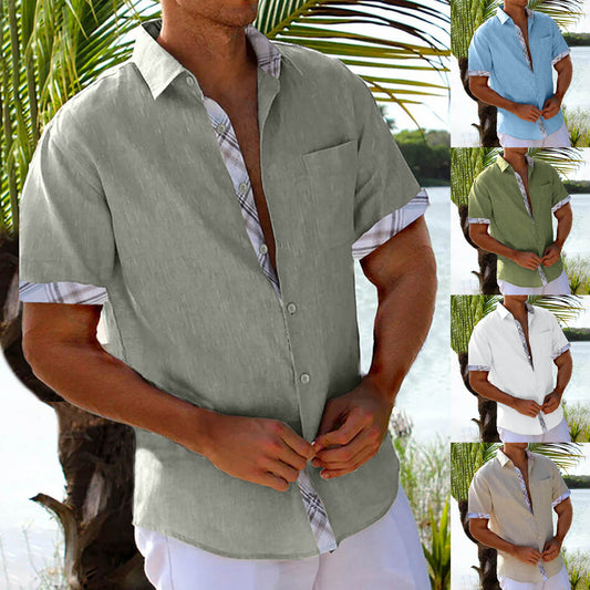 Vacation Short Sleeve Shirts With Plaid Side