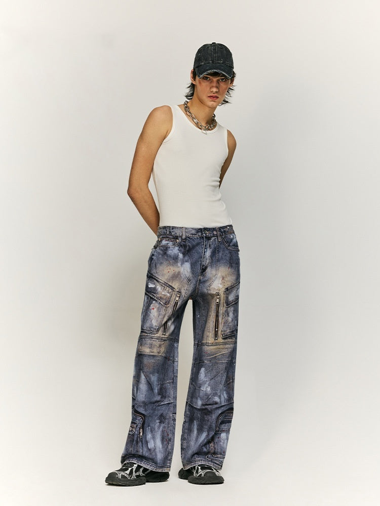 Jeans mit mehreren Taschen und digitalem Inkjet-Druck