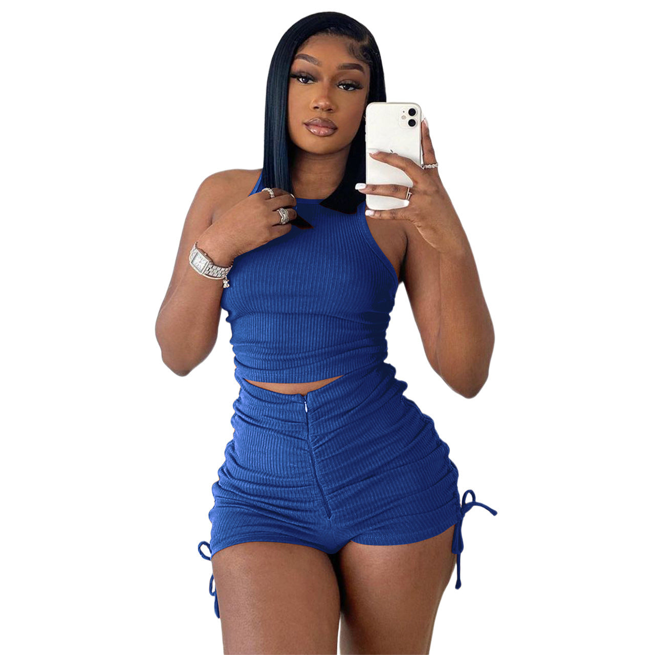 Front-Zip shorts Tank Top Two-piece Set