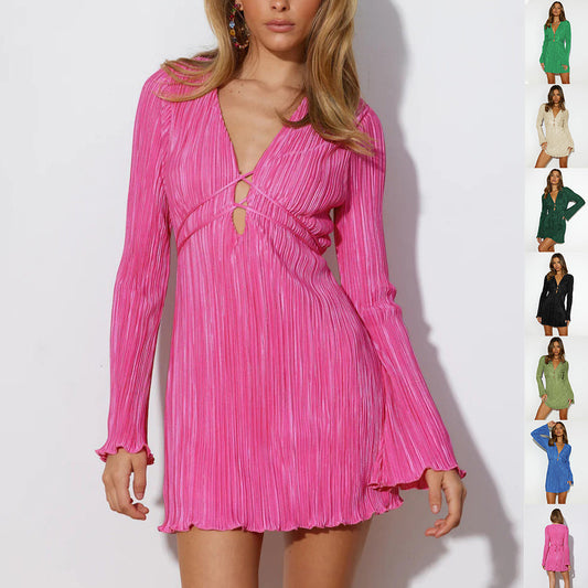Slim Lace-up V-neck Glitter Dresses