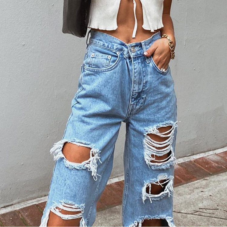 Jeans mit zerrissener Taille und lockerem Bein