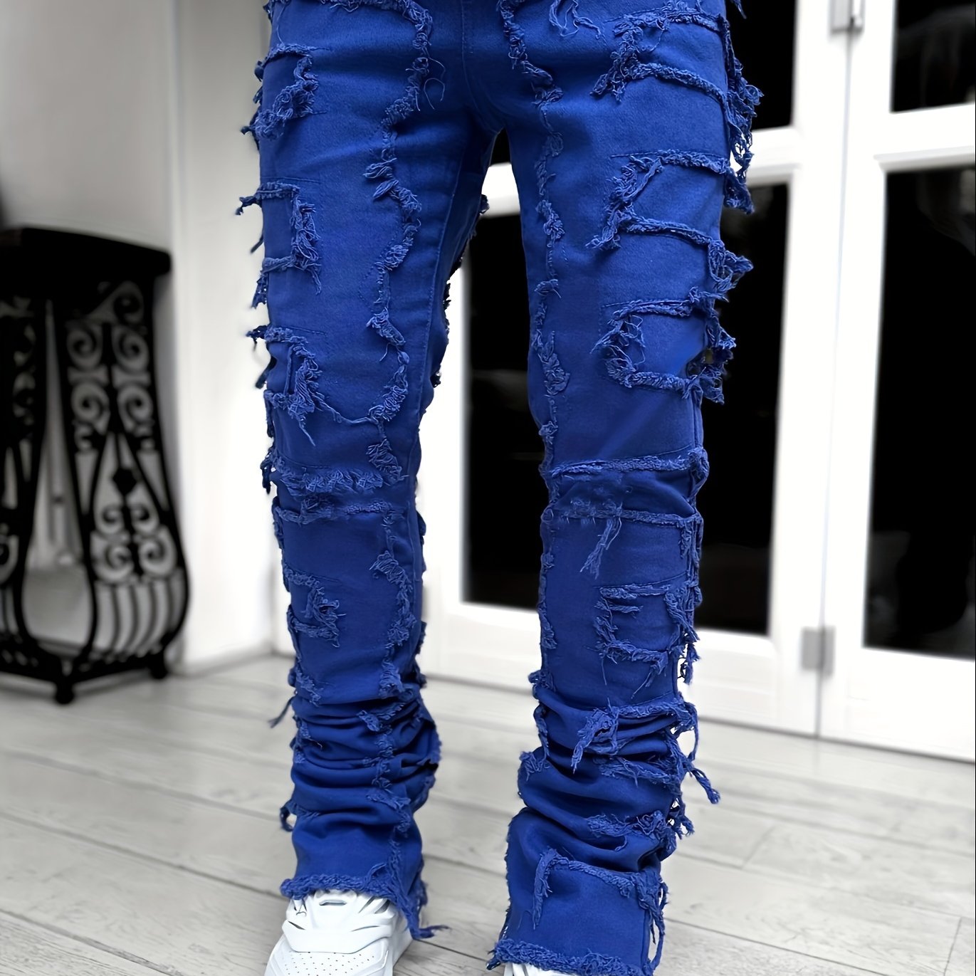 Herren Jeans mit geradem Bein und Quasten