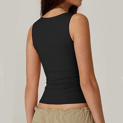 Summer Square-neck Tank Solid Tops