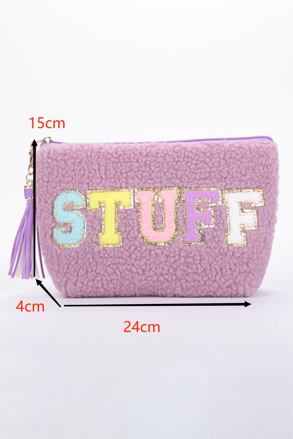 Bonita bolsa de maquillaje morada con estampado de letras