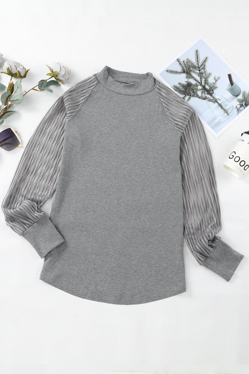 Black Basic Mesh Long Sleeve Top