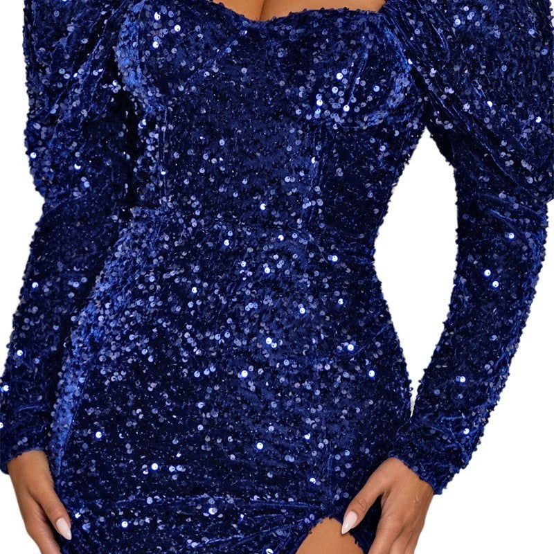 Sequin Padded Shoulder Short dress