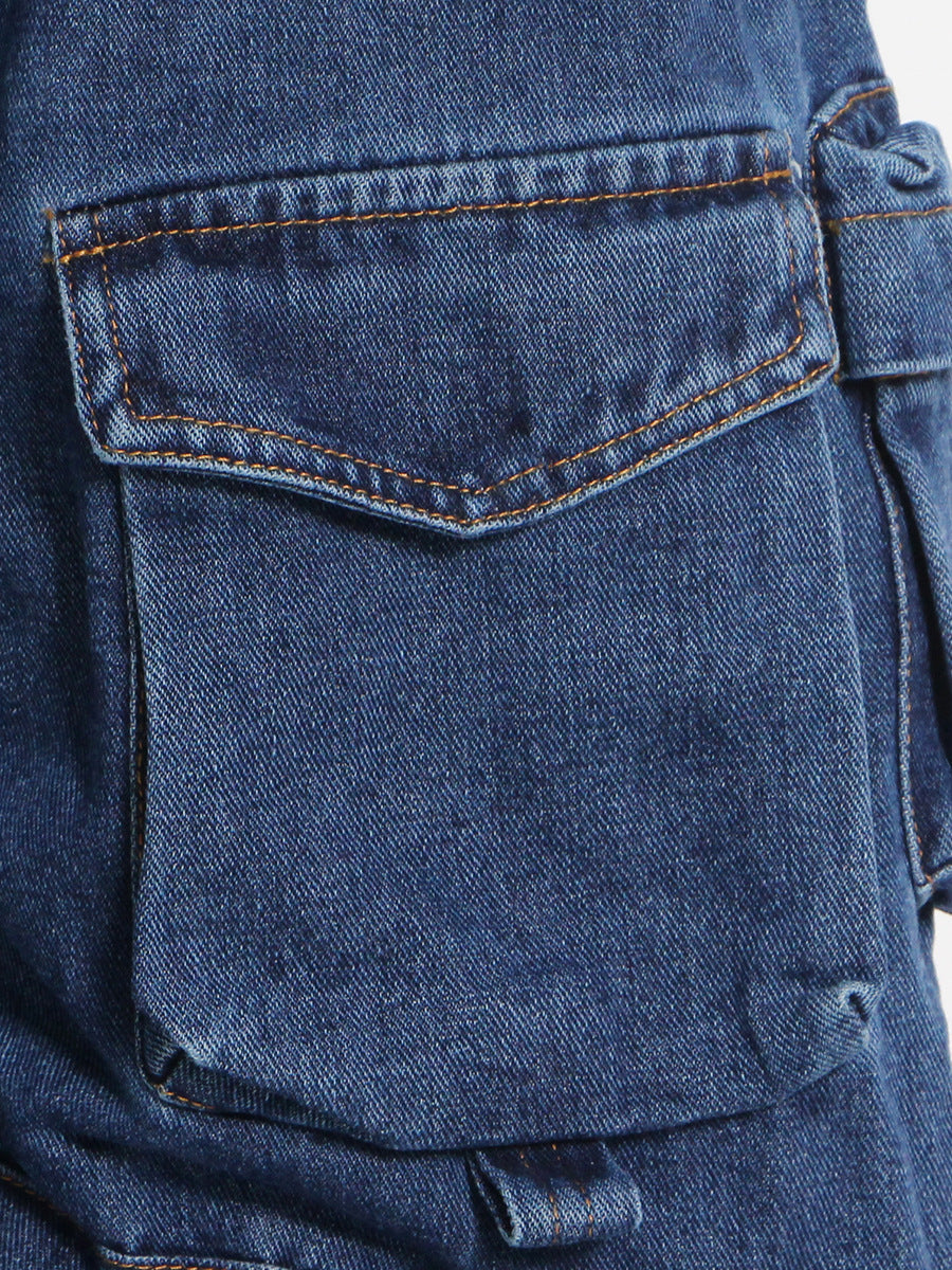 Waist Fit Denim Cargo Baggy Pants