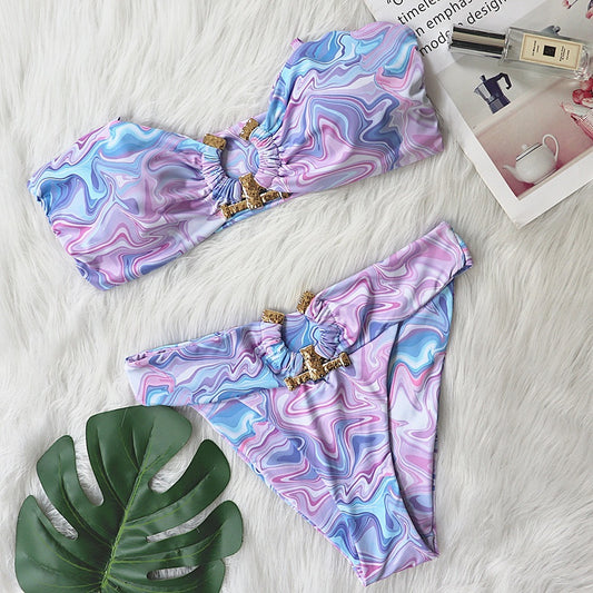 Solid Color with Metal Accessories Swimsuit