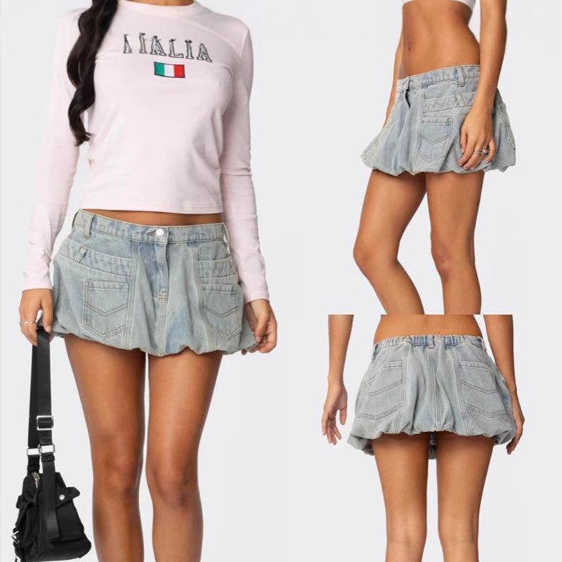 Women's Bubble Denim Skirt Niche Retro