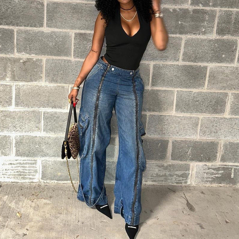 Women's Low Waist Zipper-Leg Denim